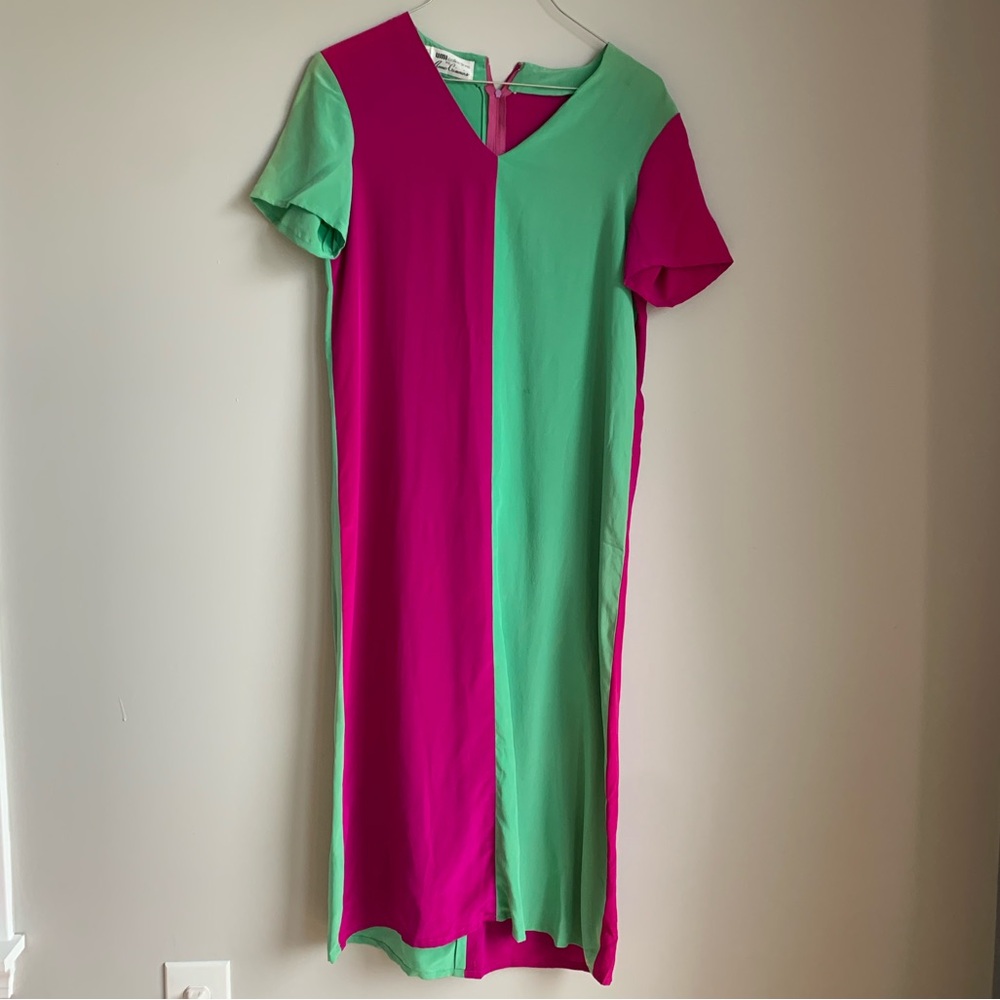 Pink and Mint Green Colorblock silk dress